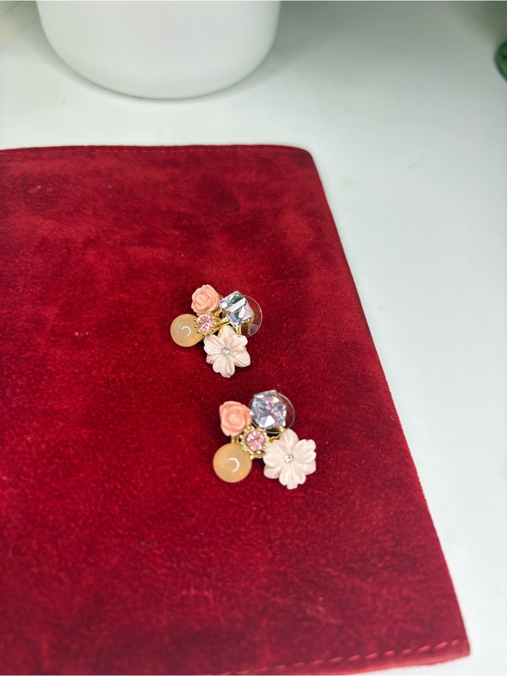 1. Pastel Floral Cluster Stud Earrings Gold Tone Cottagecore Coquette